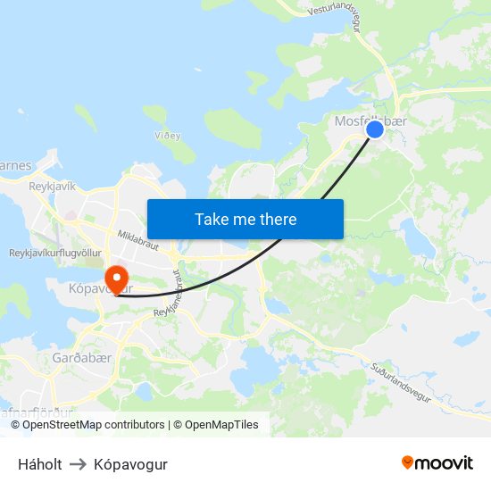 Háholt to Kópavogur map