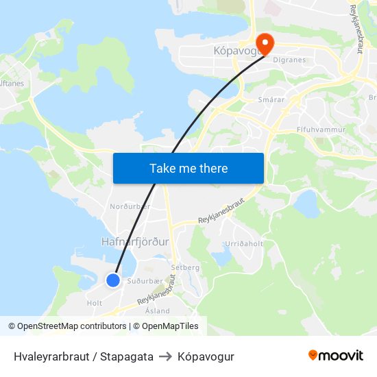 Hvaleyrarbraut / Stapagata to Kópavogur map