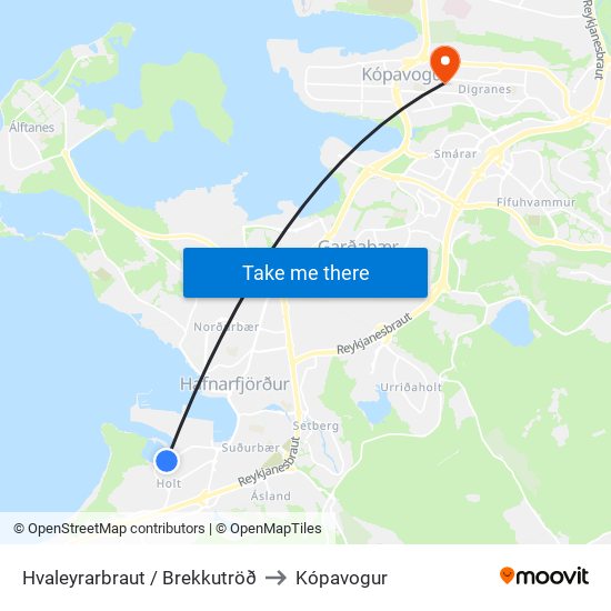 Hvaleyrarbraut / Brekkutröð to Kópavogur map