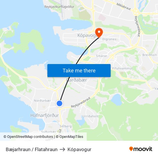Bæjarhraun / Flatahraun to Kópavogur map
