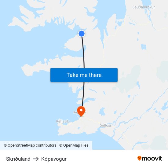 Skriðuland to Kópavogur map
