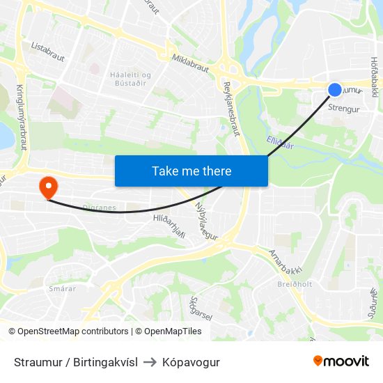 Straumur / Birtingakvísl to Kópavogur map