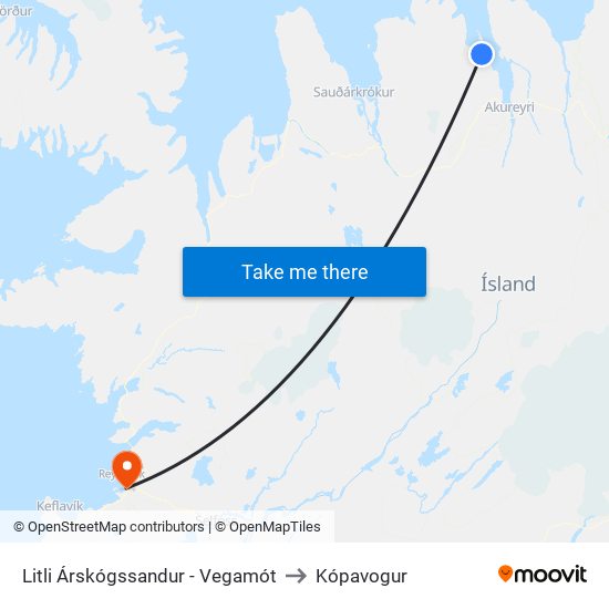 Litli Árskógssandur - Vegamót to Kópavogur map