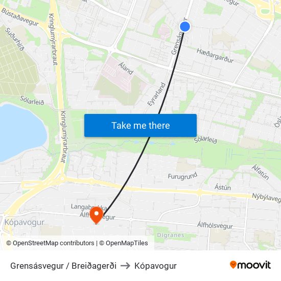 Grensásvegur / Breiðagerði to Kópavogur map