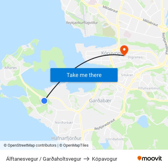 Álftanesvegur / Garðaholtsvegur to Kópavogur map
