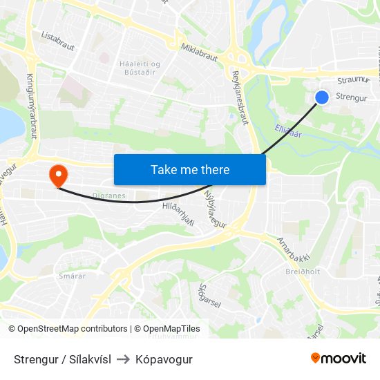 Strengur / Sílakvísl to Kópavogur map