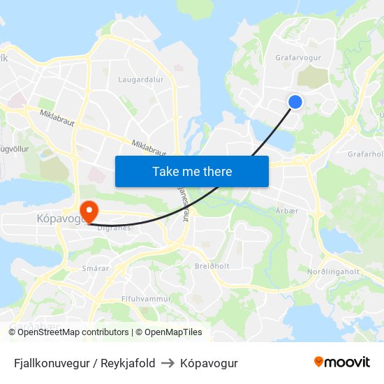 Fjallkonuvegur / Reykjafold to Kópavogur map