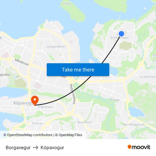 Borgavegur to Kópavogur map