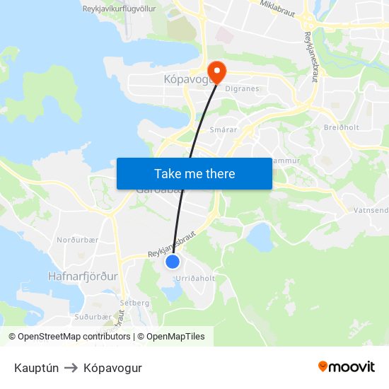 Kauptún to Kópavogur map