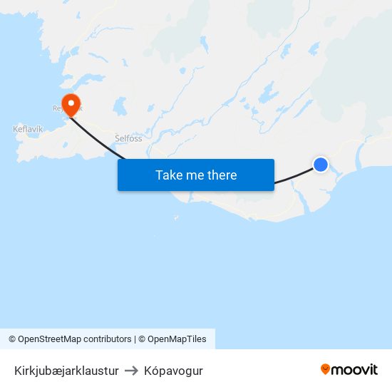 Kirkjubæjarklaustur to Kópavogur map