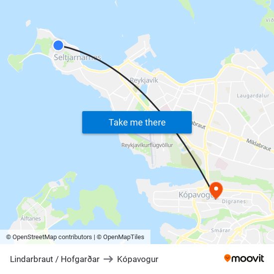 Lindarbraut / Hofgarðar to Kópavogur map