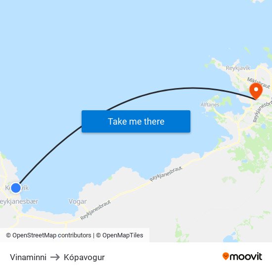 Vinaminni to Kópavogur map