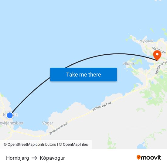 Hornbjarg to Kópavogur map