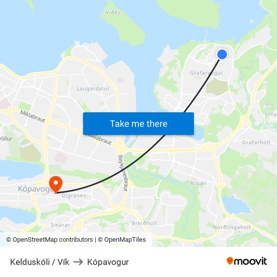 Kelduskóli / Vík to Kópavogur map