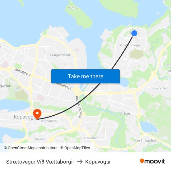 Strætóvegur Við Vættaborgir to Kópavogur map