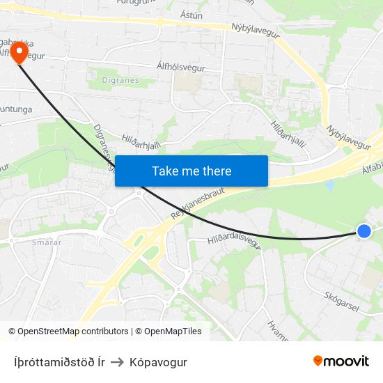 Íþróttamiðstöð Ír to Kópavogur map
