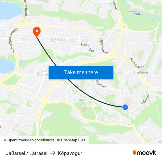 Jaðarsel / Látrasel to Kópavogur map