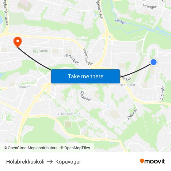 Hólabrekkuskóli to Kópavogur map