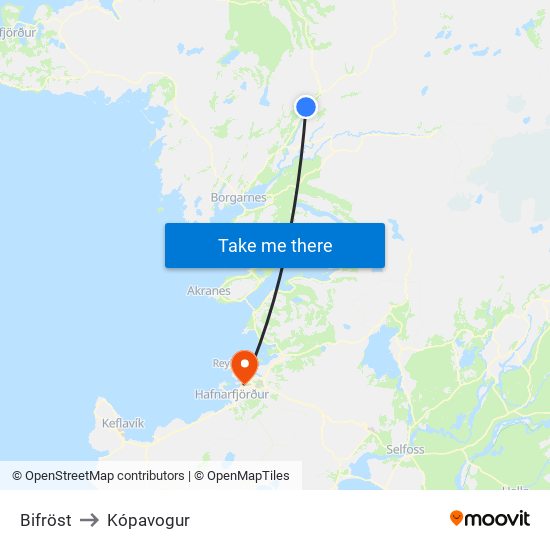 Bifröst to Kópavogur map