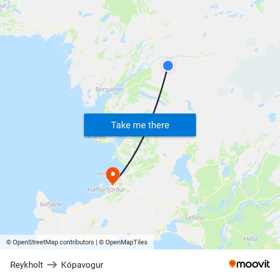 Reykholt to Kópavogur map