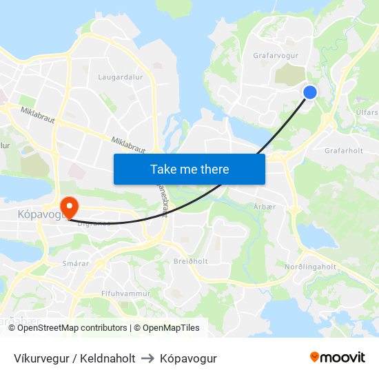 Víkurvegur / Keldnaholt to Kópavogur map