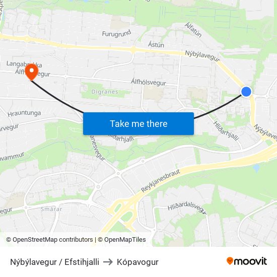 Nýbýlavegur / Efstihjalli to Kópavogur map