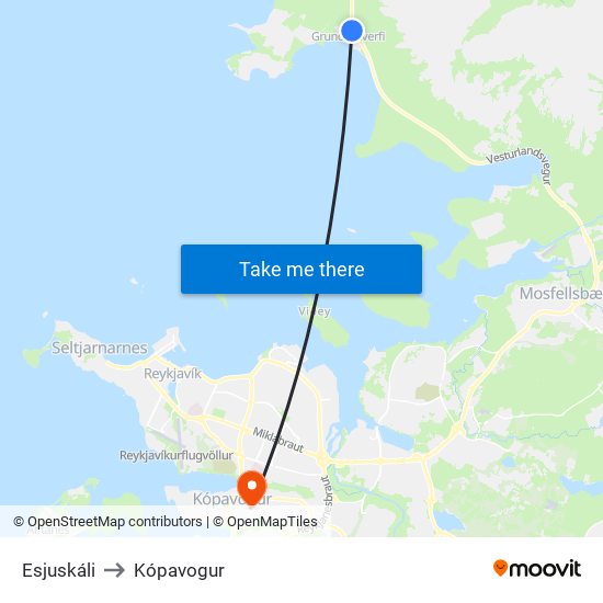 Esjuskáli to Kópavogur map