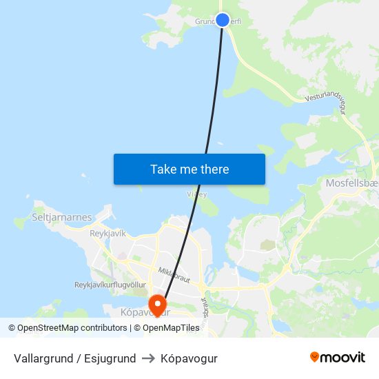 Vallargrund / Esjugrund to Kópavogur map