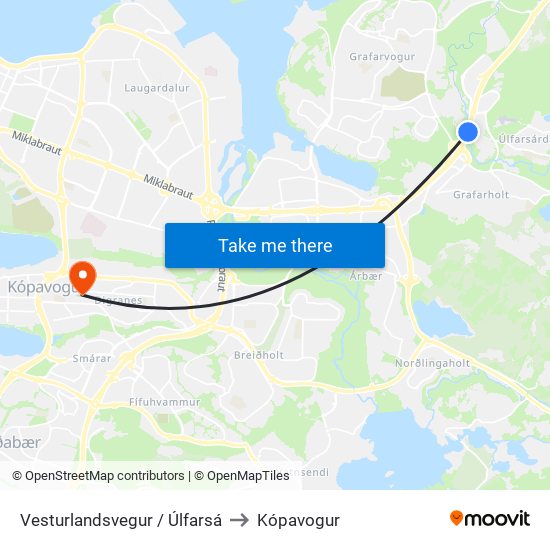 Vesturlandsvegur / Úlfarsá to Kópavogur map
