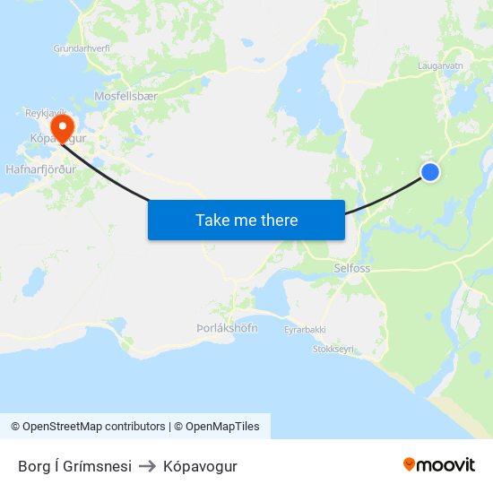 Borg Í Grímsnesi to Kópavogur map