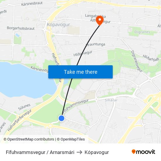 Fífuhvammsvegur / Arnarsmári to Kópavogur map