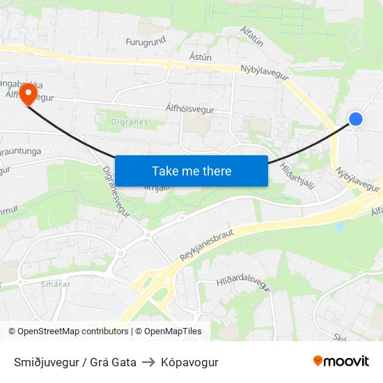 Smiðjuvegur / Grá Gata to Kópavogur map