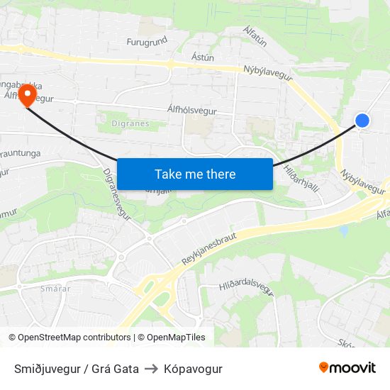 Smiðjuvegur / Grá Gata to Kópavogur map