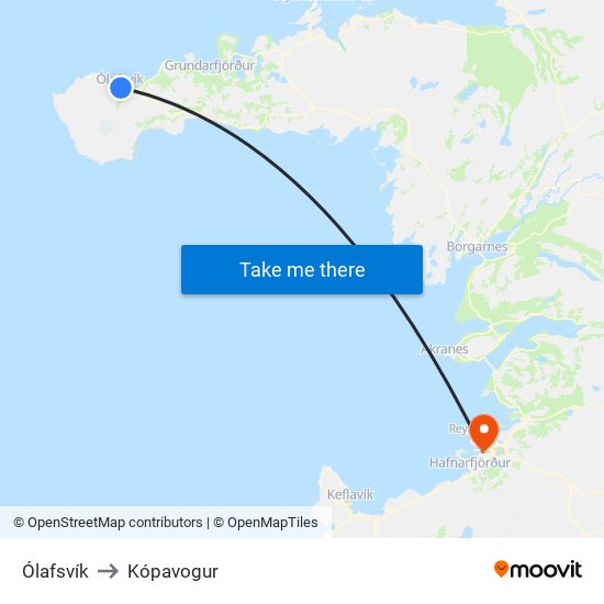 Ólafsvík to Kópavogur map
