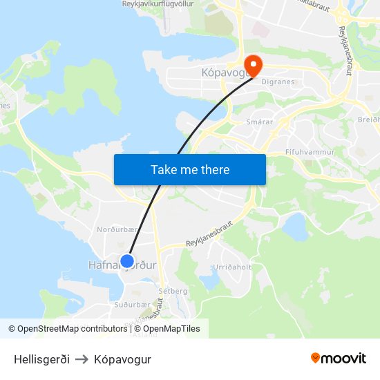 Hellisgerði to Kópavogur map