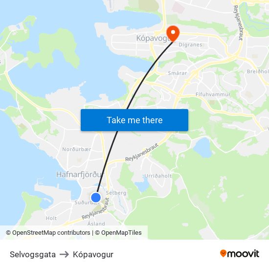 Selvogsgata to Kópavogur map