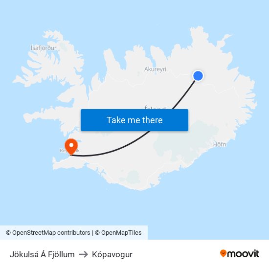 Jökulsá Á Fjöllum to Kópavogur map