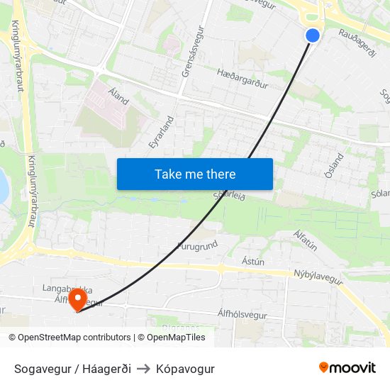 Sogavegur / Háagerði to Kópavogur map