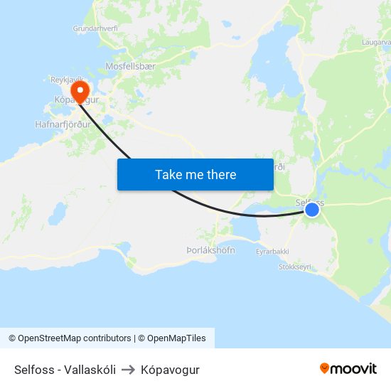 Selfoss - Vallaskóli to Kópavogur map