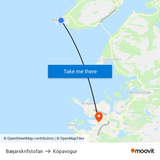 Bæjarskrifstofan to Kópavogur map