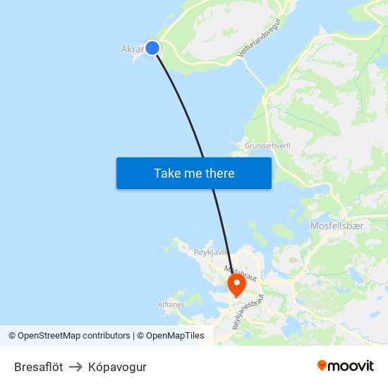 Bresaflöt to Kópavogur map