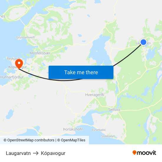 Laugarvatn to Kópavogur map