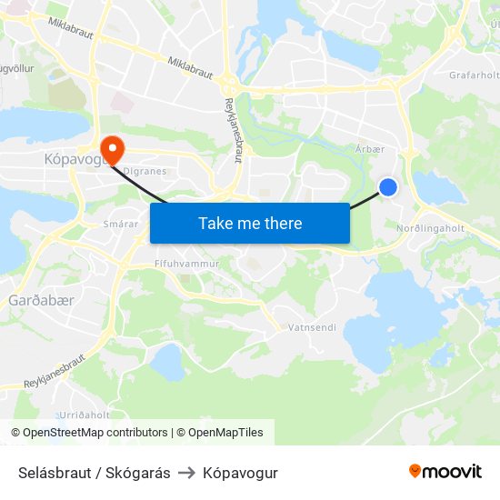 Selásbraut / Skógarás to Kópavogur map