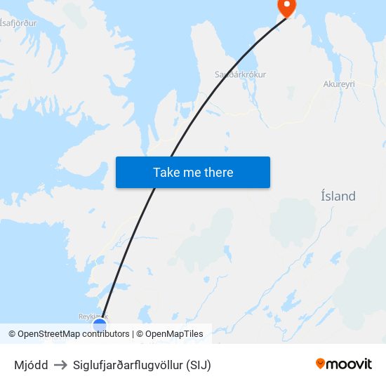 Mjódd to Siglufjarðarflugvöllur (SIJ) map
