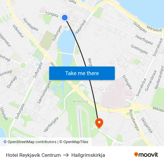 Hotel Reykjavík Centrum to Hallgrímskirkja map