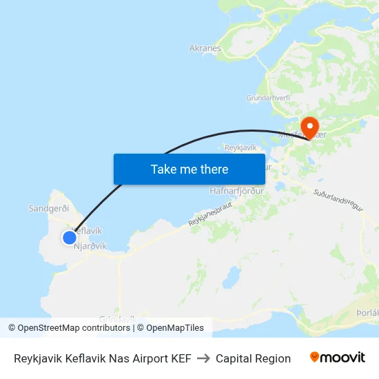 Reykjavik Keflavik Nas Airport KEF to Capital Region map