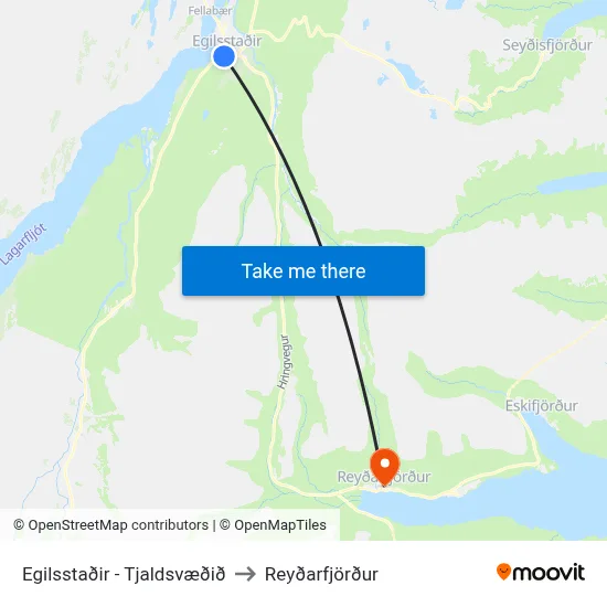 Egilsstaðir - Tjaldsvæðið to Reyðarfjörður map