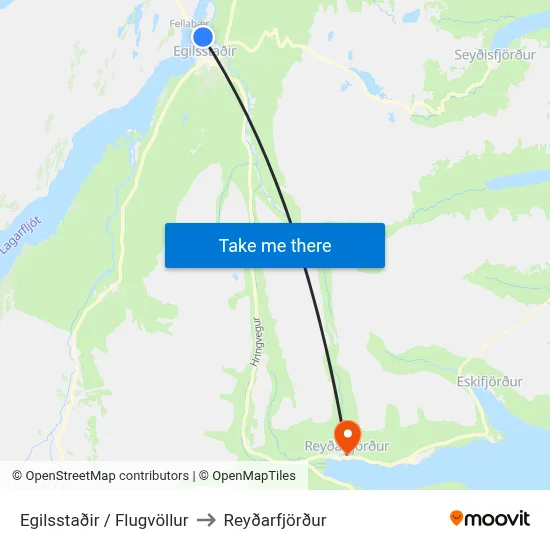 Egilsstaðir / Flugvöllur to Reyðarfjörður map