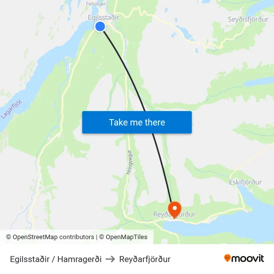 Egilsstaðir / Hamragerði to Reyðarfjörður map