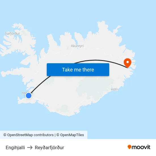 Engihjalli to Reyðarfjörður map